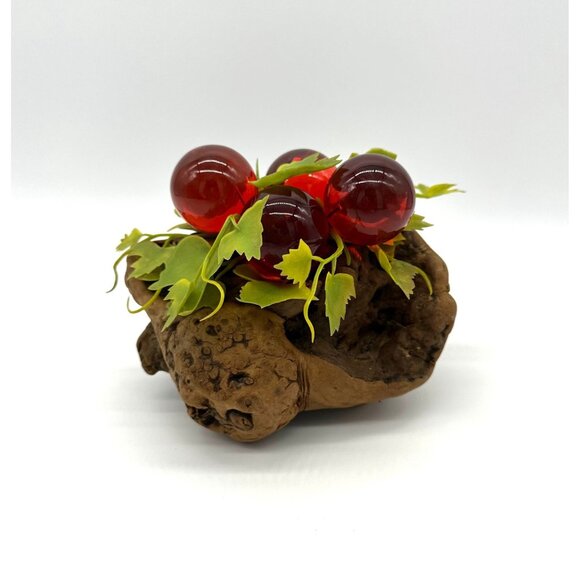 Vintage Lucite Grapes Red Burl Wood Mid Century Modern Decor Driftwood Acrylic - Picture 2 of 10